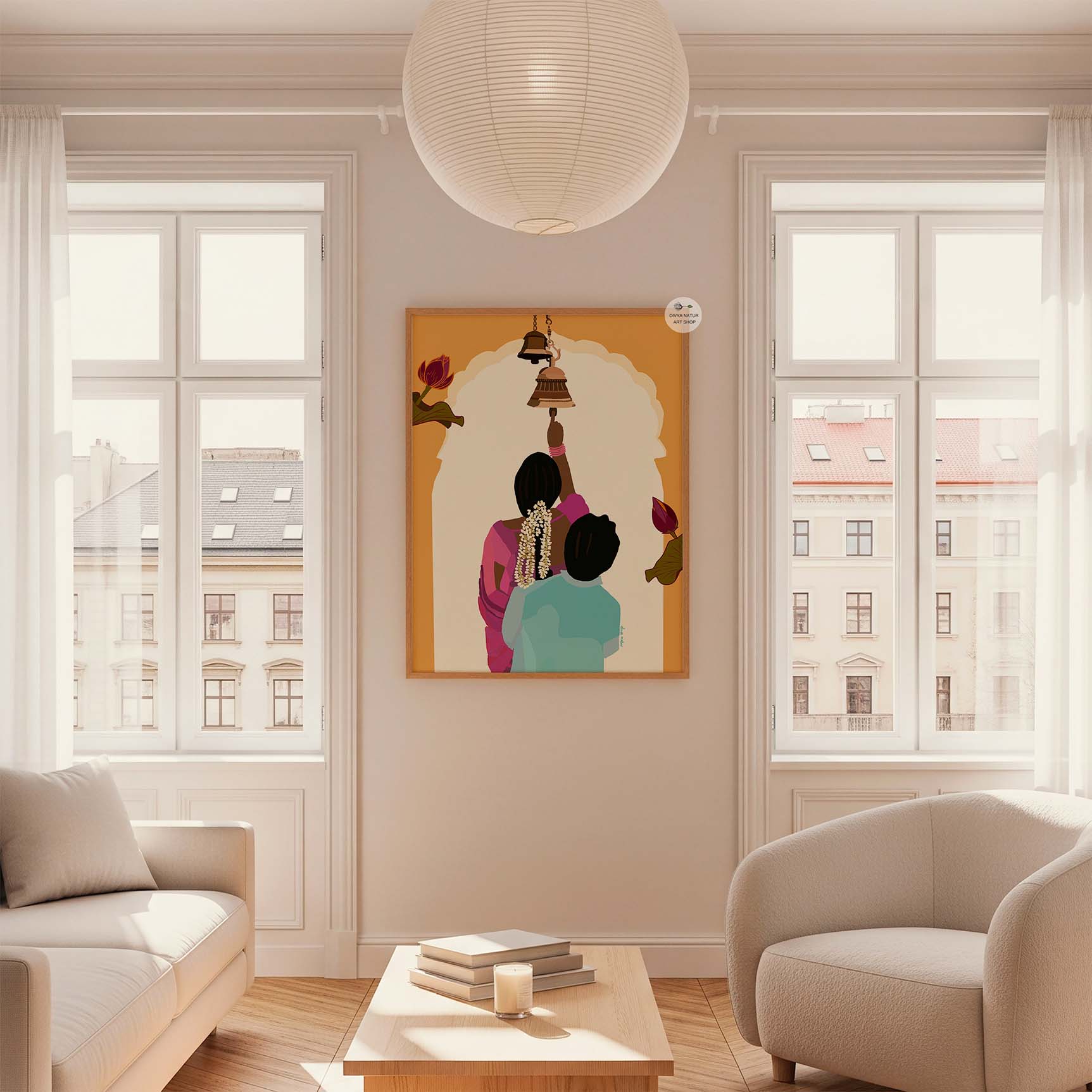 Serene couple art symbolizing spiritual harmony and cultural pride.