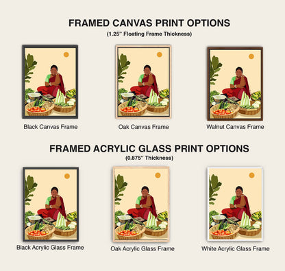 Cultural Indian art print of traditional vegetable market scene.