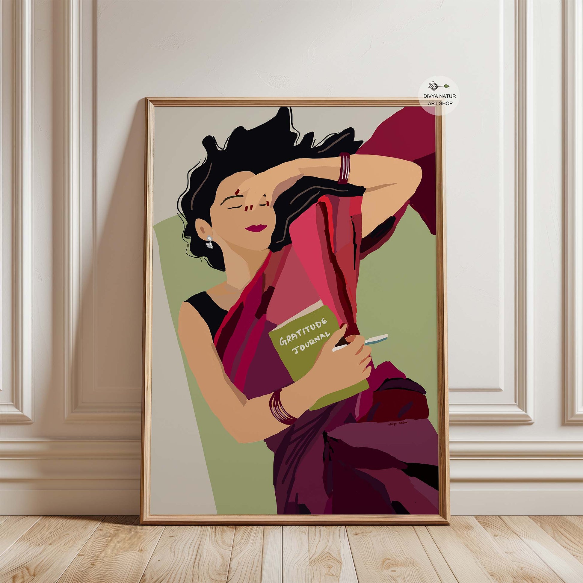 Artistic print of a woman journaling, representing empowerment.