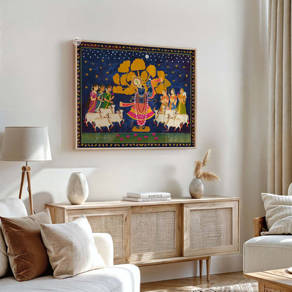 Hindu Krishna art print perfect for Diwali or Janmashtami home decorations