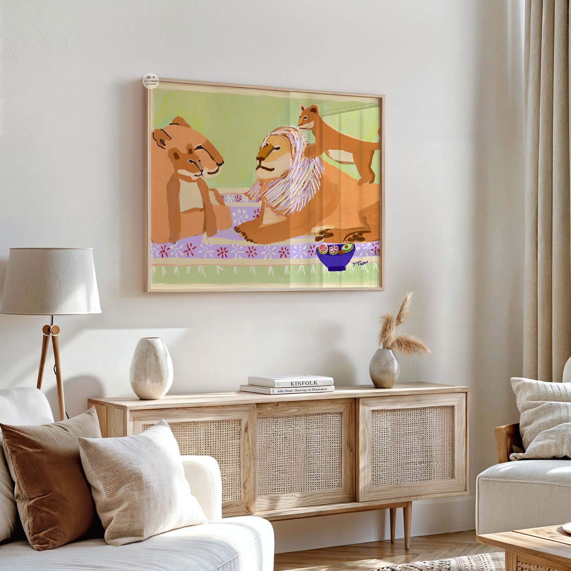 Modern lion family artwork symbolizing love and protection, perfect for family décor