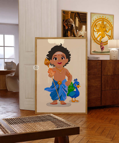 Adorable Kartikeya art print for kids’ rooms, baby showers, and Skanda Sashti celebrations