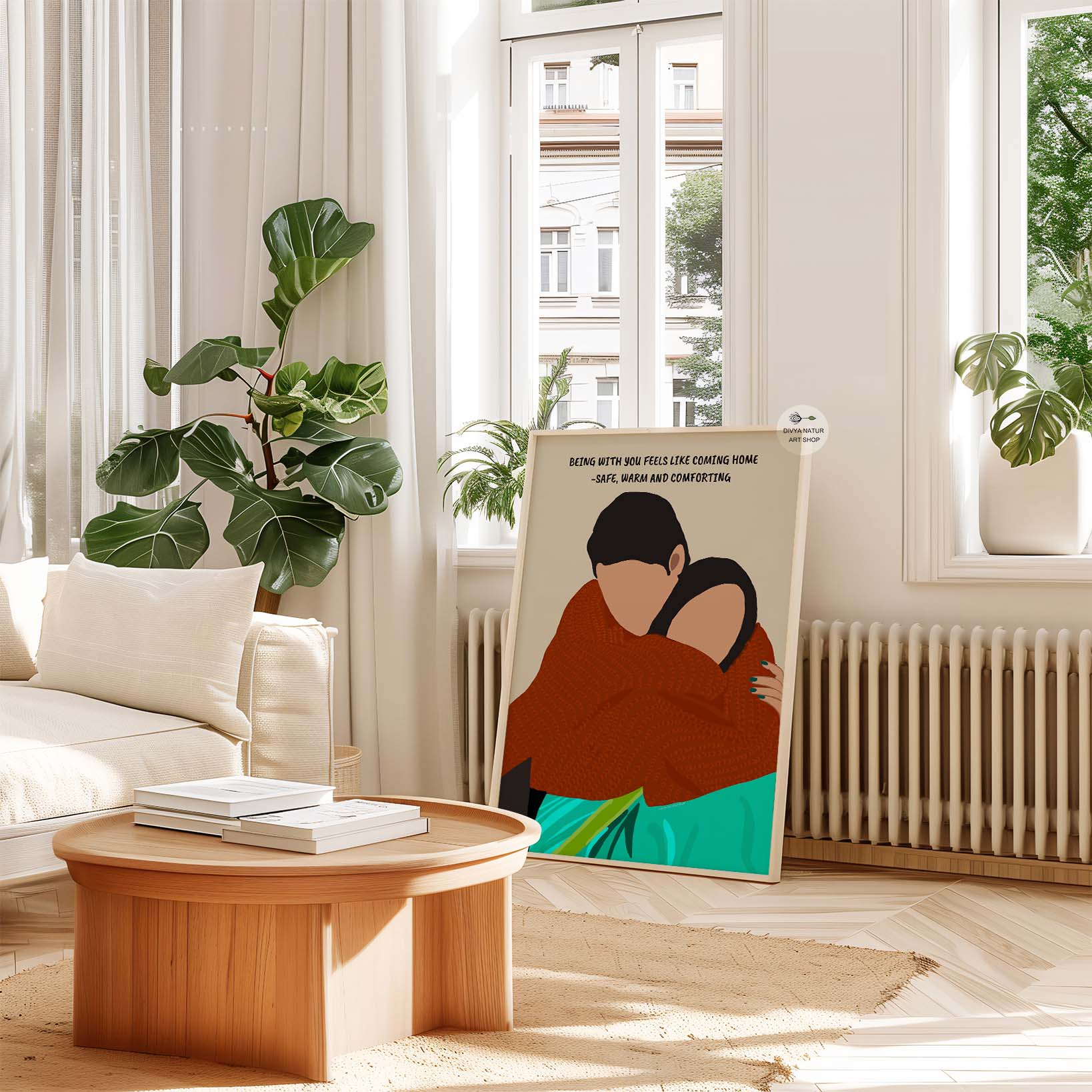 Romantic couple illustration perfect for a cozy home space.