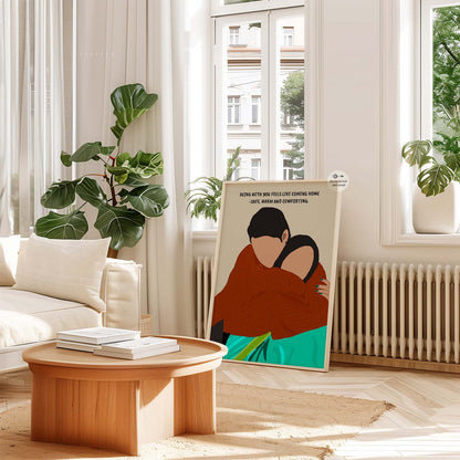 Romantic couple illustration perfect for a cozy home space.