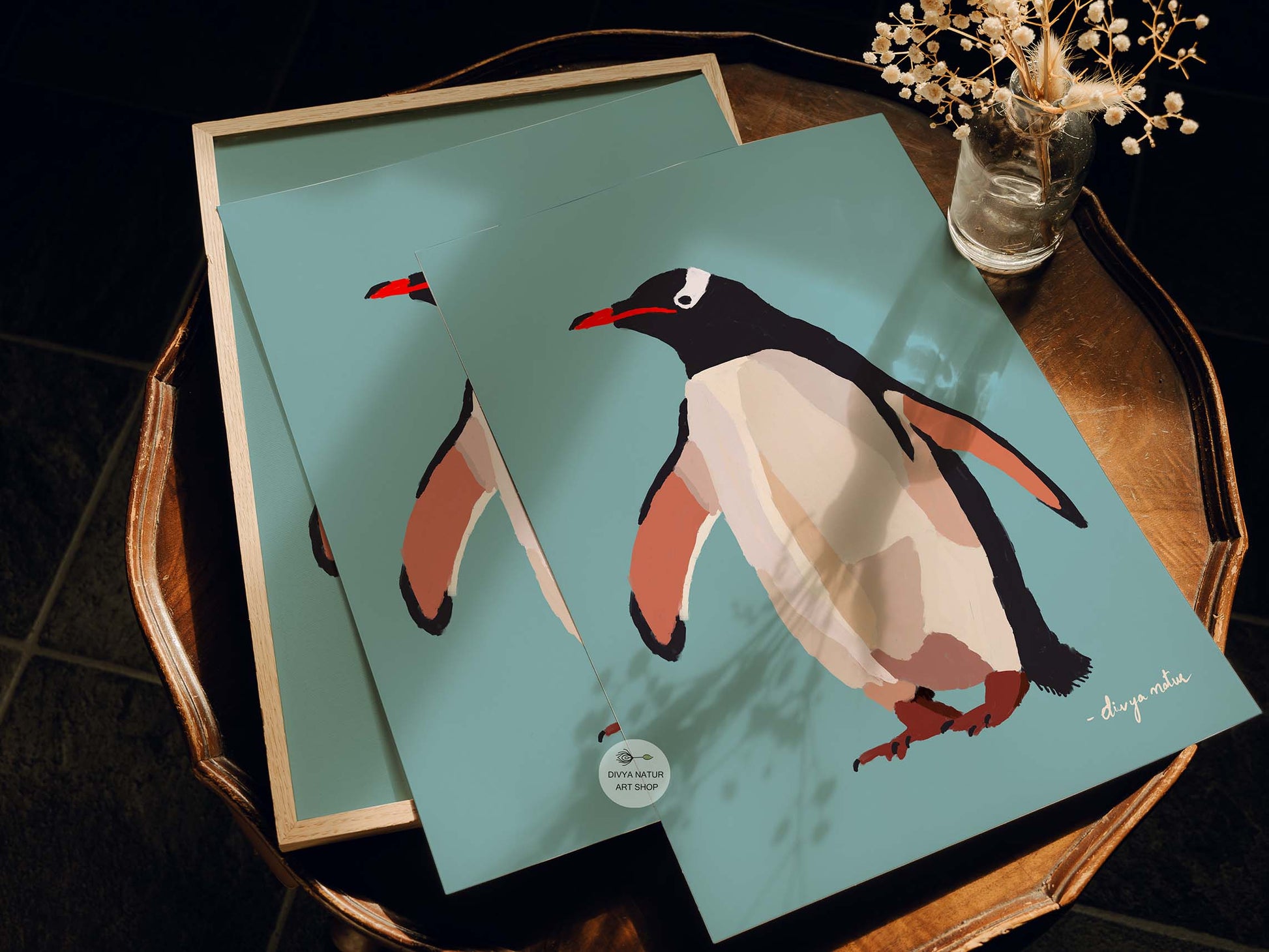 Cute penguin fine art print for nurseries, children’s rooms, or coastal animal-themed interiors