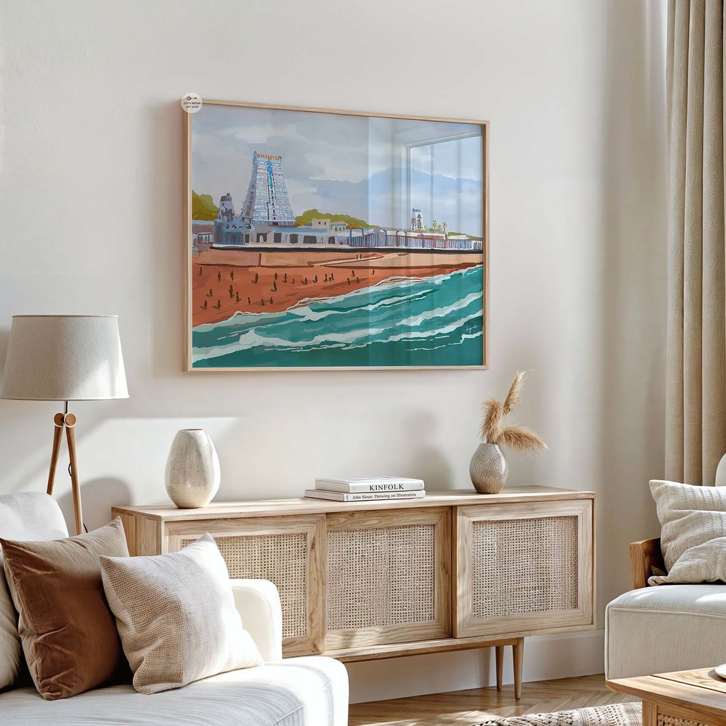 Premium fine art print of Hindu Murugan Temple by the beach in Tamil Nadu.