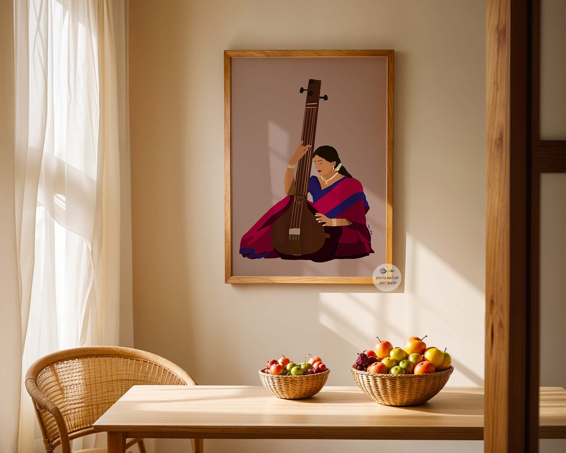 Graceful Indian musician illustration with a soulful essence.
