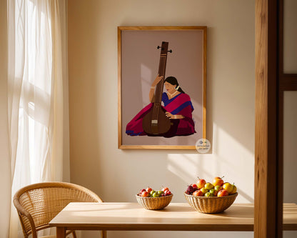 Graceful Indian musician illustration with a soulful essence.