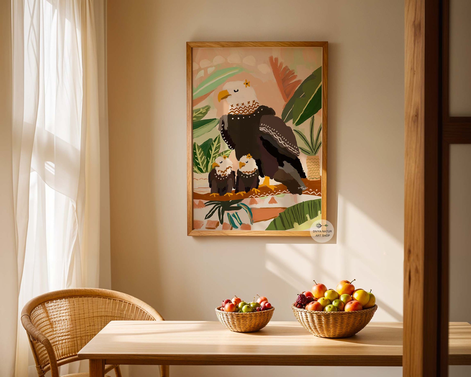 Eagle family wall art symbolizing love, guidance, and strength, archival giclée fine art print