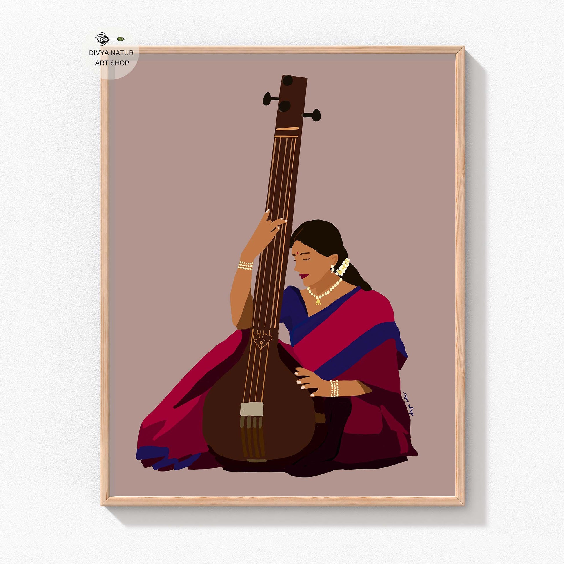 Classical instrument wall art showcasing Indian traditions.