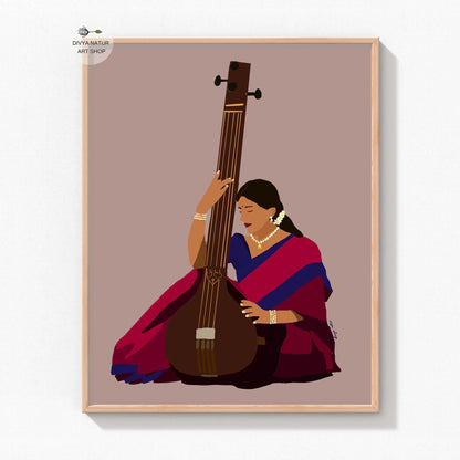 Classical instrument wall art showcasing Indian traditions.