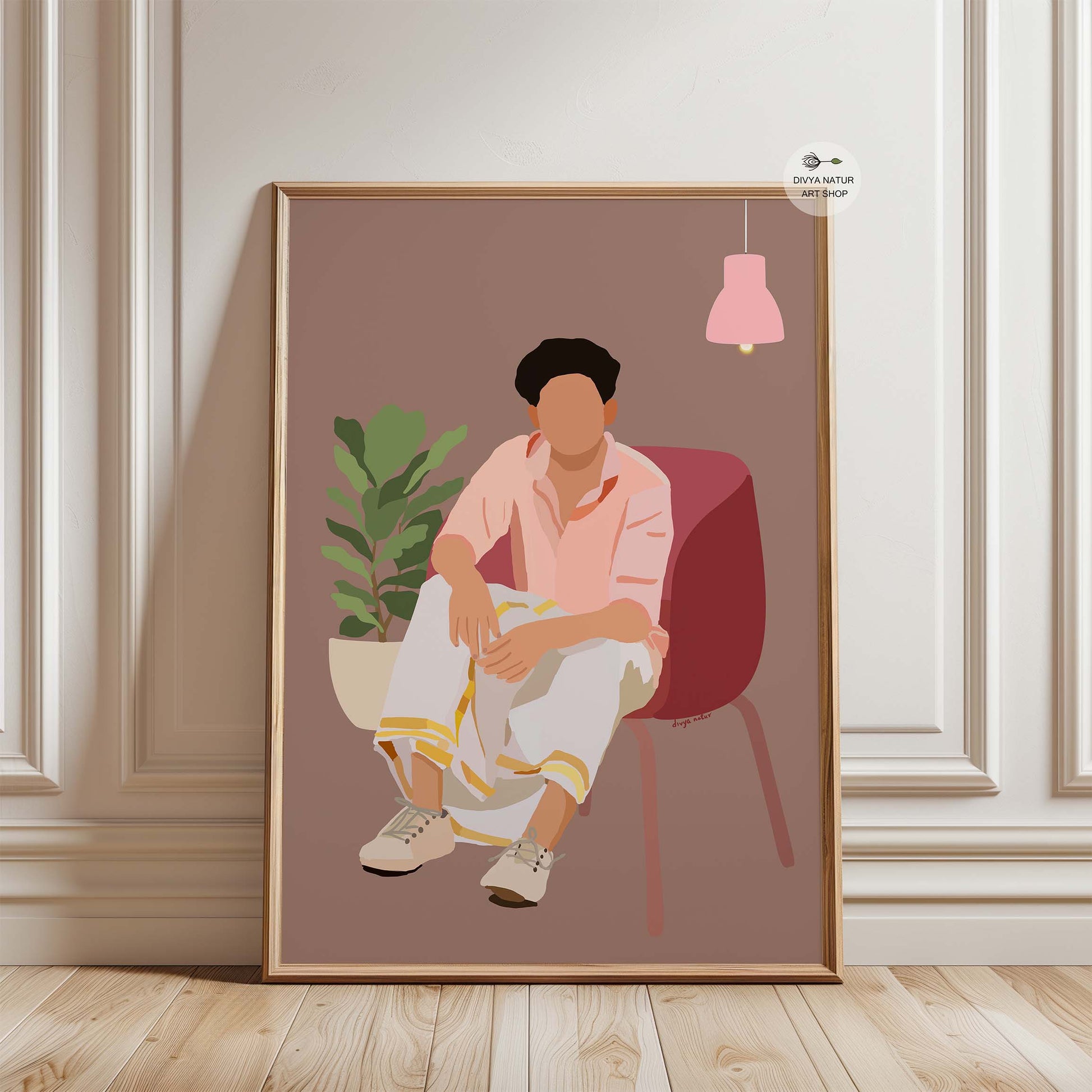 Unique faceless portrait print for personalized decor.