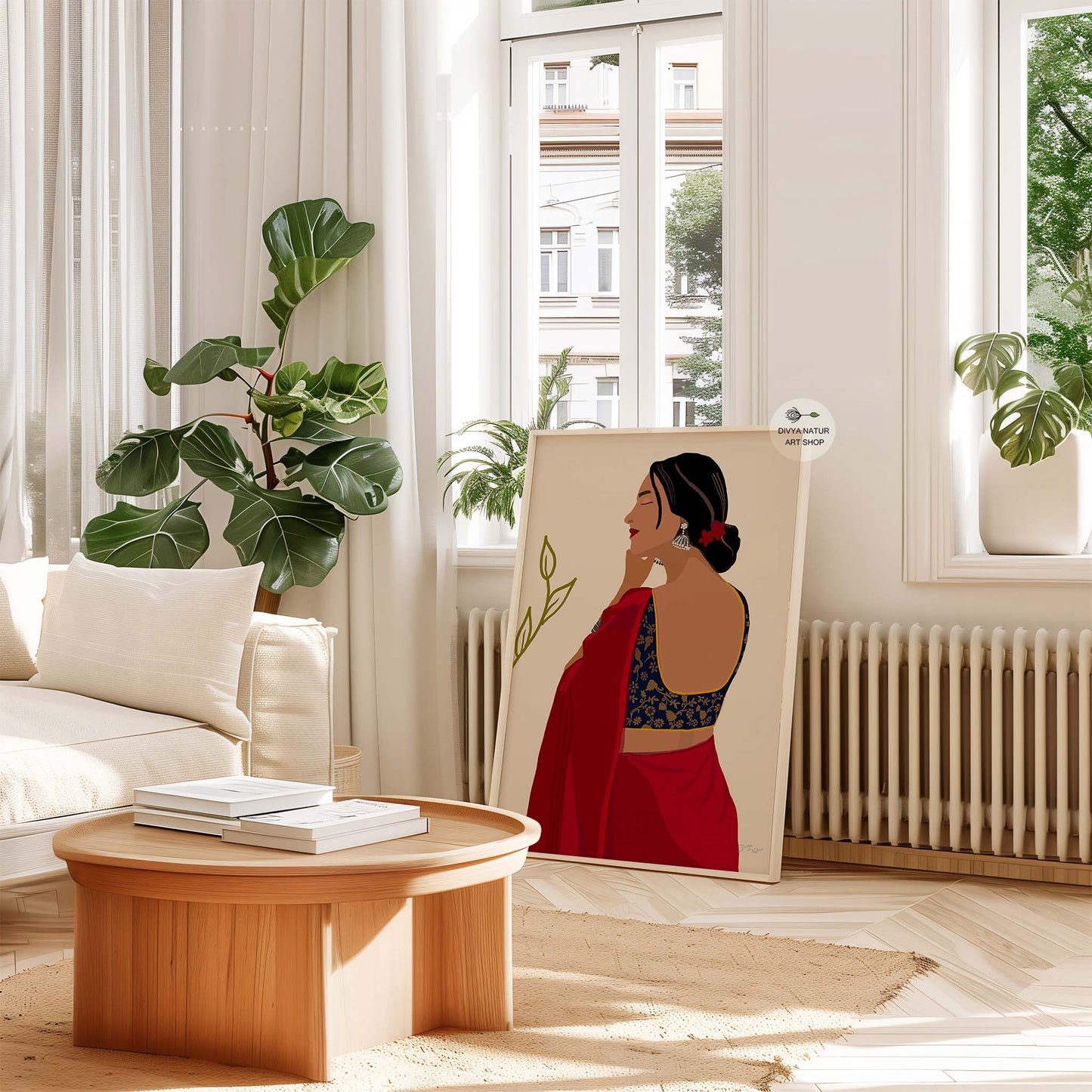 Sophisticated Indian woman art print for modern home decoration.