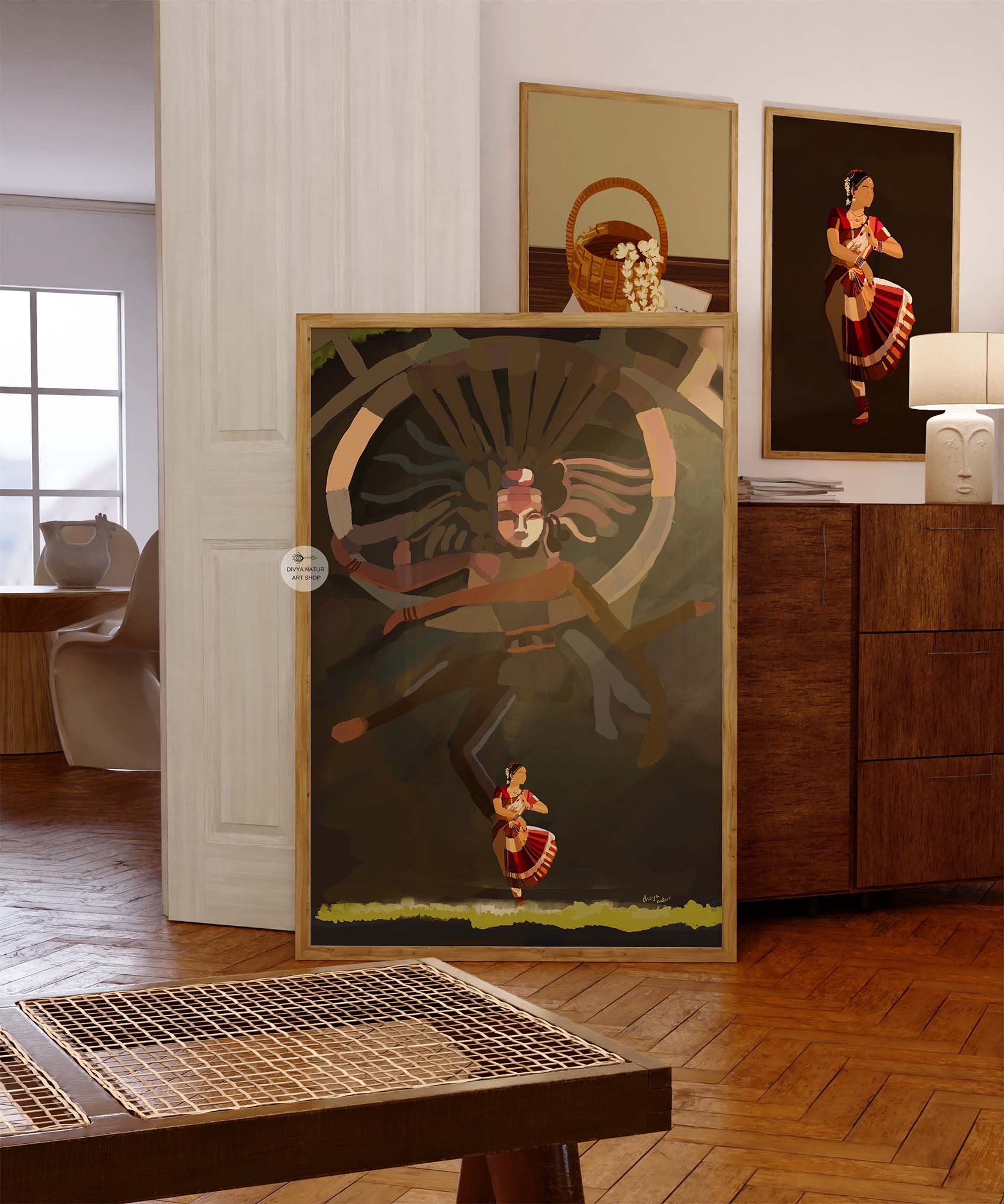 Hindu mythology-inspired digital painting of Nataraja and classical dancer