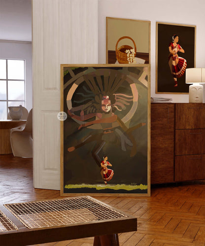 Hindu mythology-inspired digital painting of Nataraja and classical dancer
