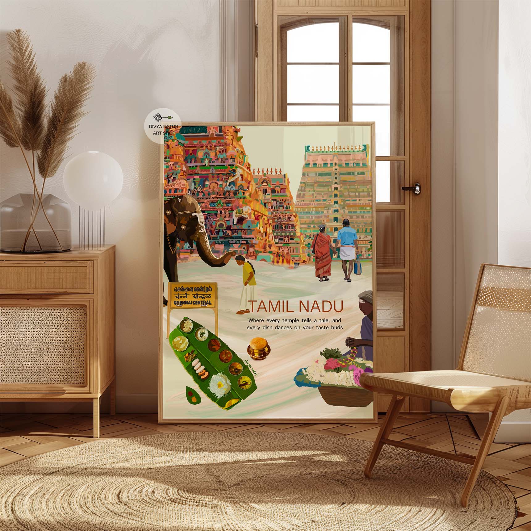Vibrant and rich digital artwork representing Tamil culture and South Indian traditions.