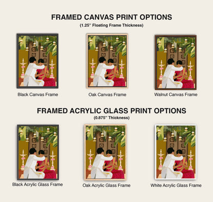 Indian couple artwork showing sacred wedding rituals