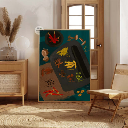 Traditional Indian spice poster for food lovers and chefs’ home decor.