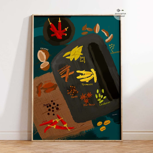 Indian spice painting for dining room or restaurant wall art.