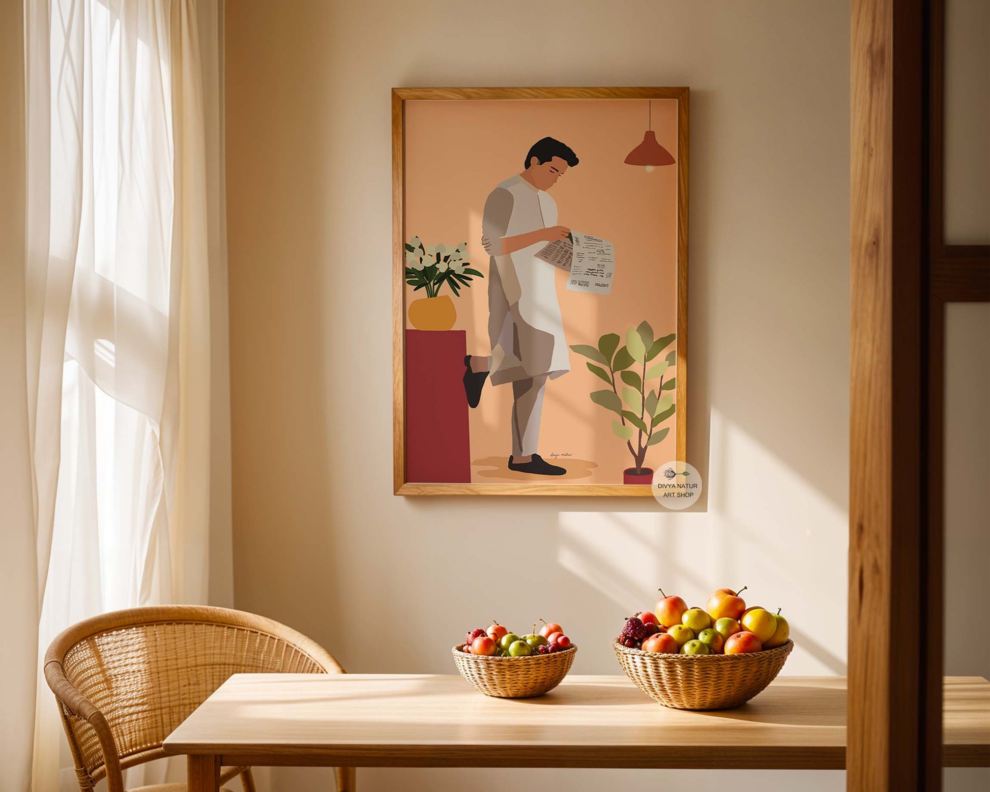 Stylish faceless character portrait for home and office decor.