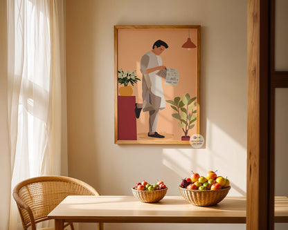 Stylish faceless character portrait for home and office decor.