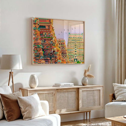 Vibrant illustration of Ranganathaswamy Temple, perfect for Indian cultural home décor
