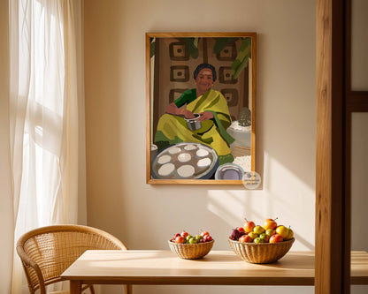 Traditional Tamil cooking illustration capturing homely warmth and cultural beauty.