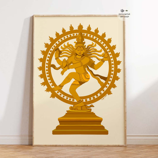 Premium Nataraja art print of Lord Shiva cosmic dance in golden hues