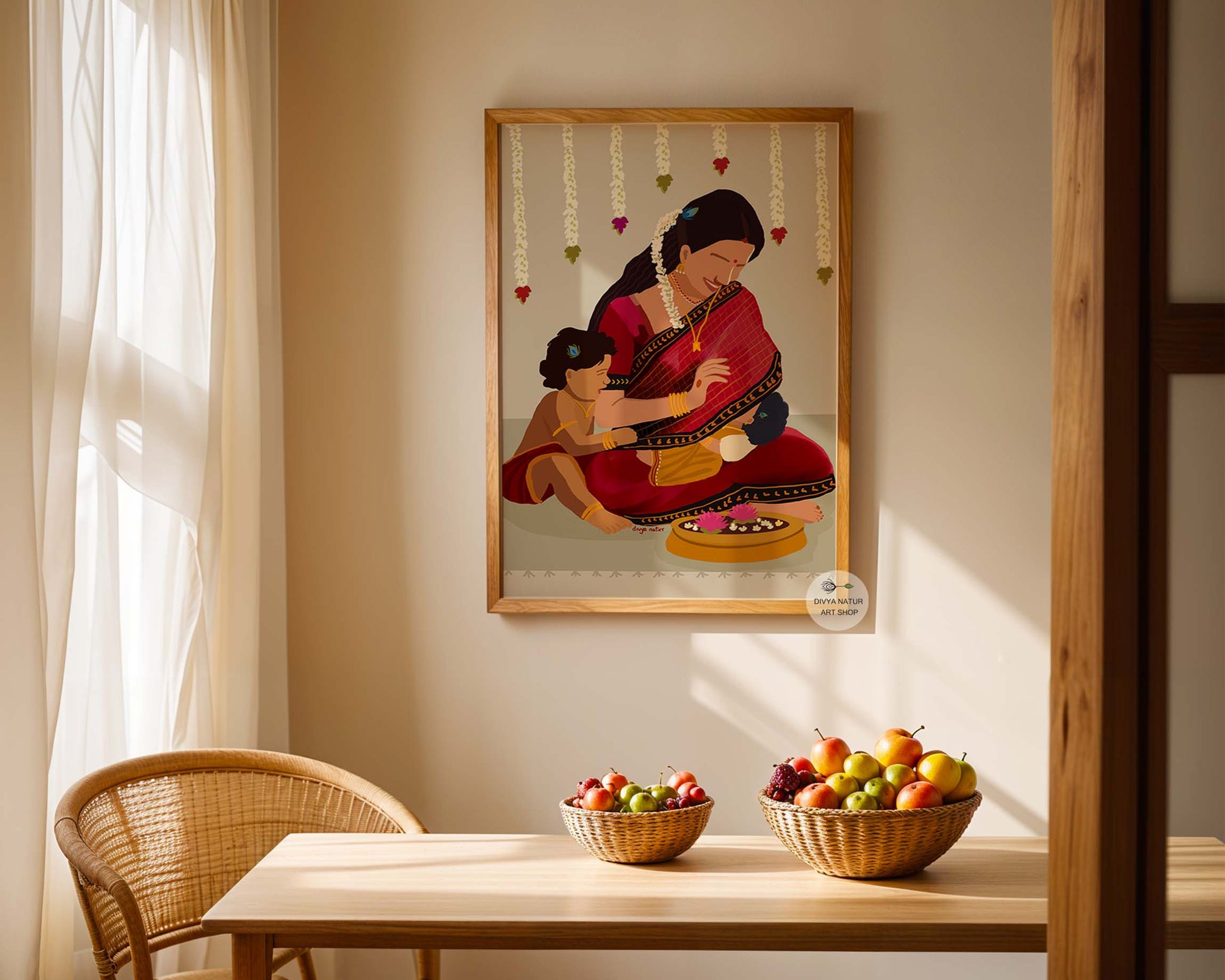 Amma love artwork of mother and child bonding in traditional attire