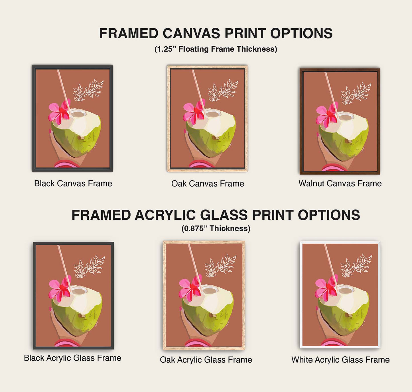 Tropical botanical wall art with warm terracotta background