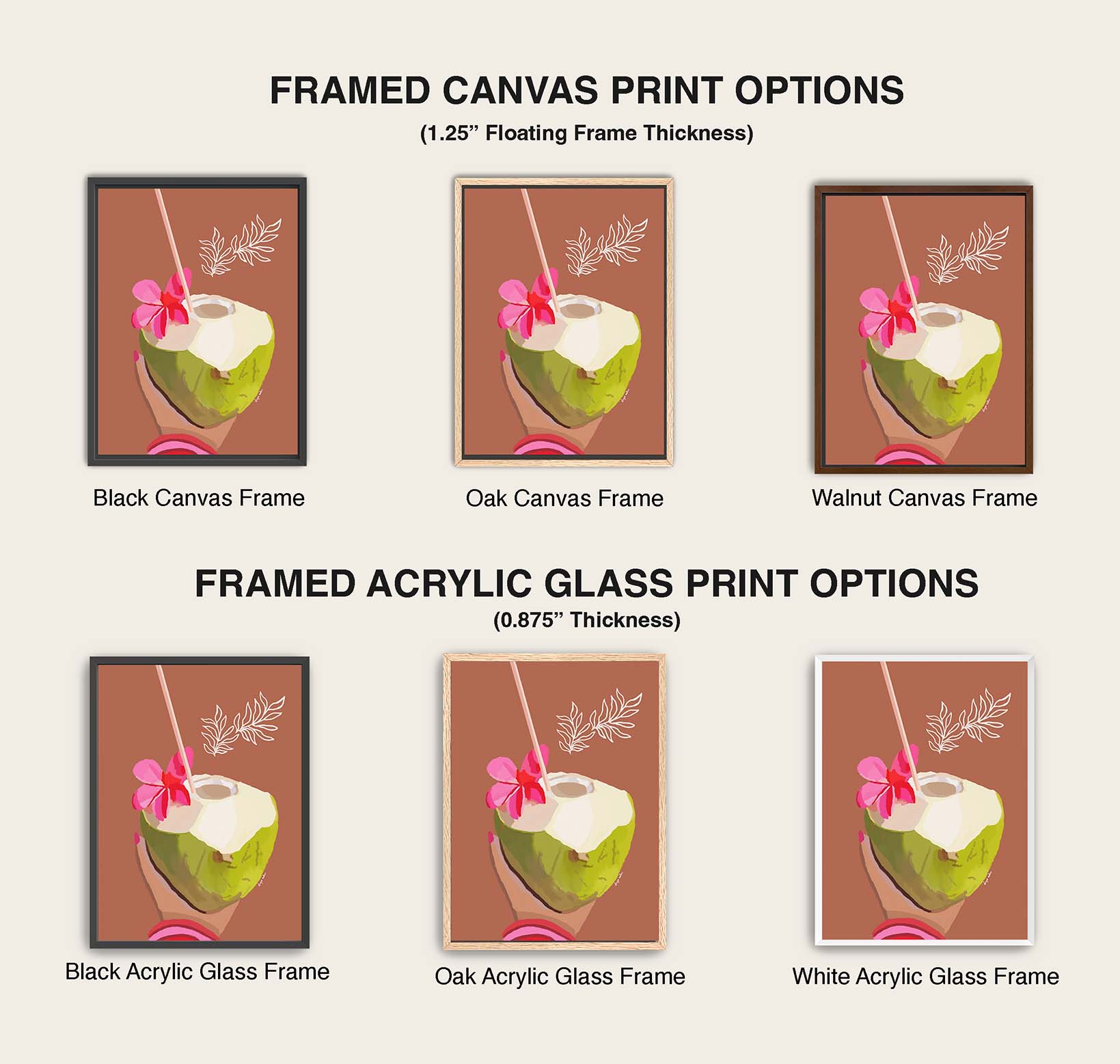 Tropical botanical wall art with warm terracotta background