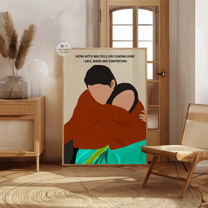 Indian couple-themed art print for wedding or anniversary decor.