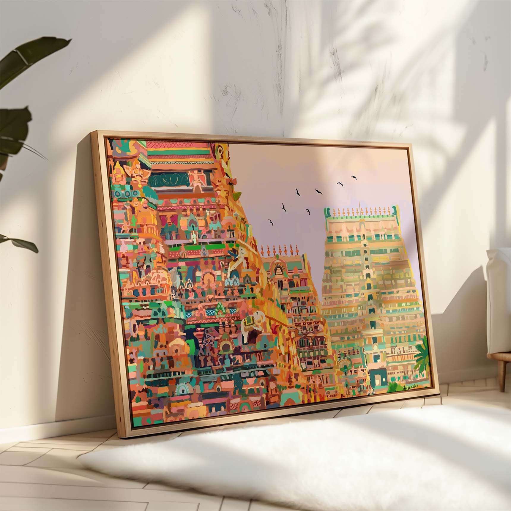 Hindu temple gopuram fine art print depicting Srirangam’s colorful and intricate design