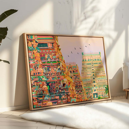 Hindu temple gopuram fine art print depicting Srirangam’s colorful and intricate design
