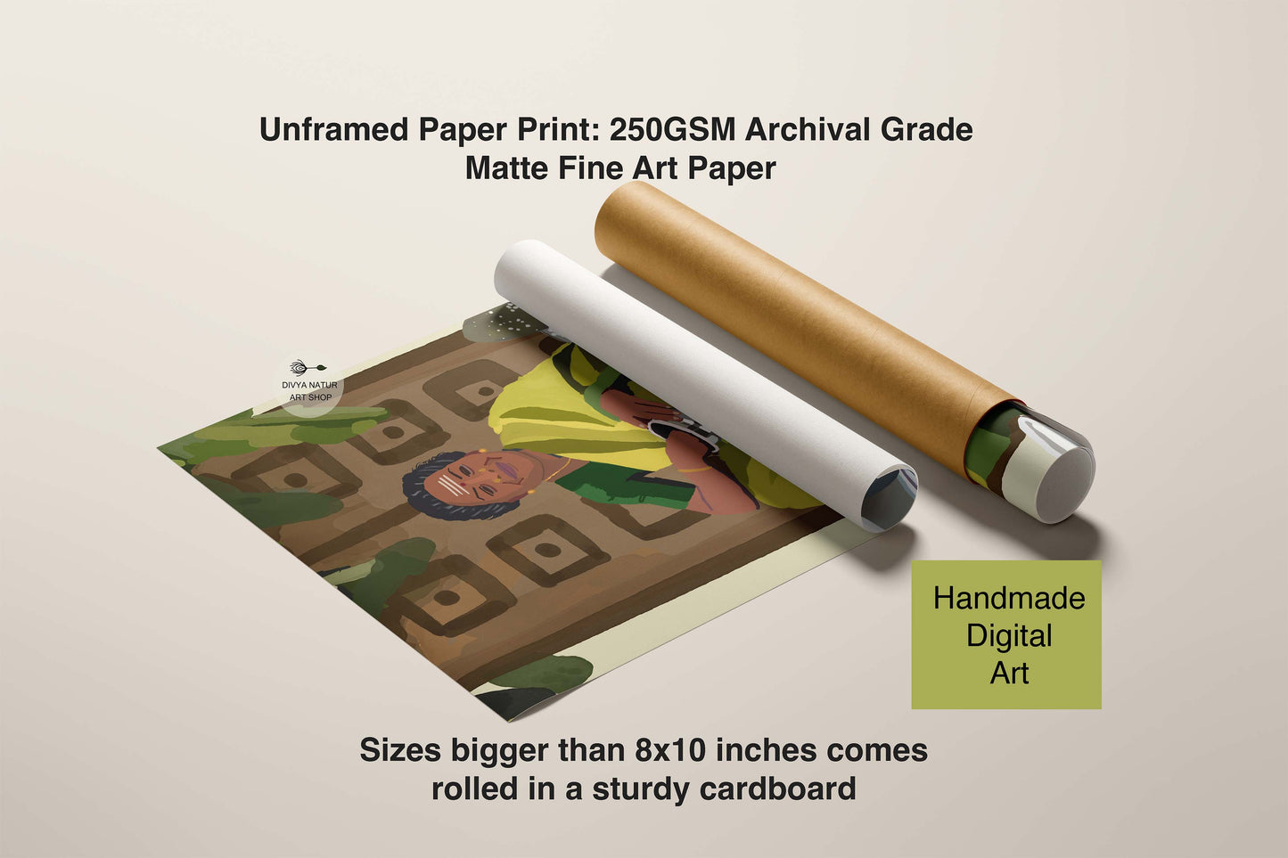 Tamil woman cooking idlis, vibrant Indian folk-style art print for home and kitchen decor.