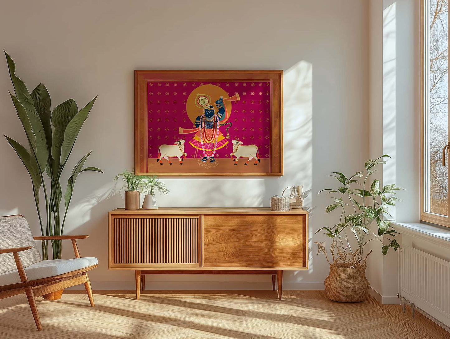 Hand-detailed Krishna art print in Pichwai style for cultural home decor