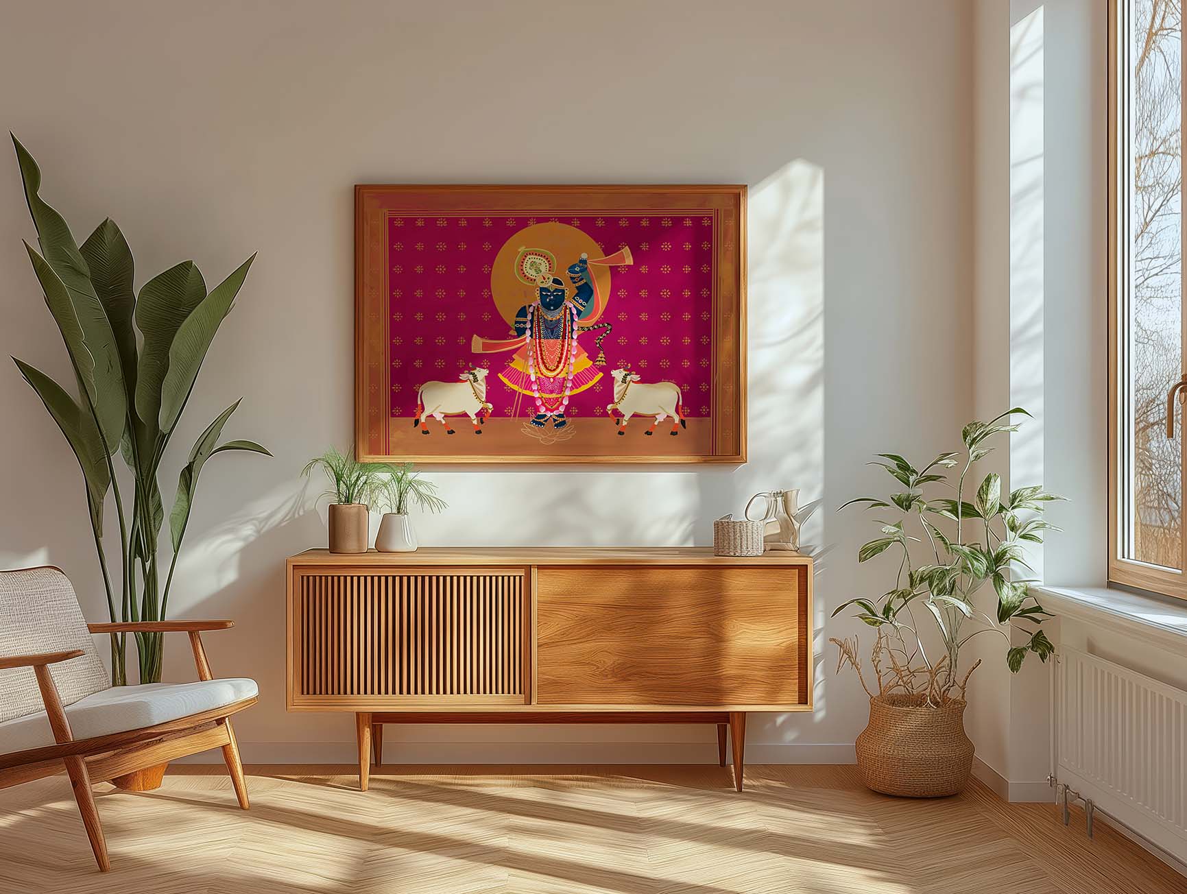 Hand-detailed Krishna art print in Pichwai style for cultural home decor